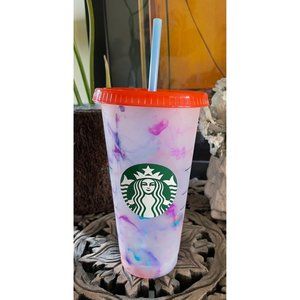 Starbucks Swirl Color Change Reusable 24 OZ Cold Cup~NEW~ w/Straw and Lid
